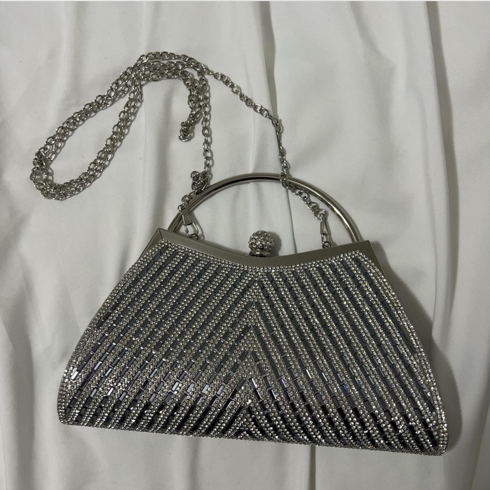 Silver Rhinestone Clutch Purse